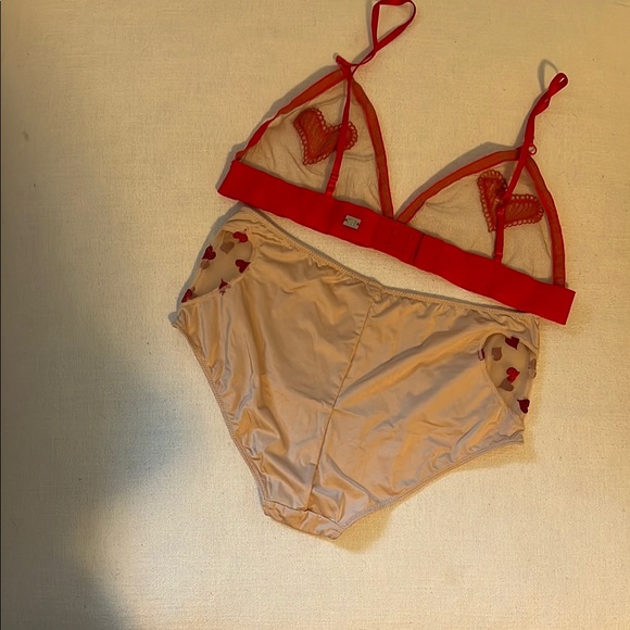Red and Tan Heart Embroidered Lingerie Set - For Love and Lemons & Intimately FP - Picture 3 of 5